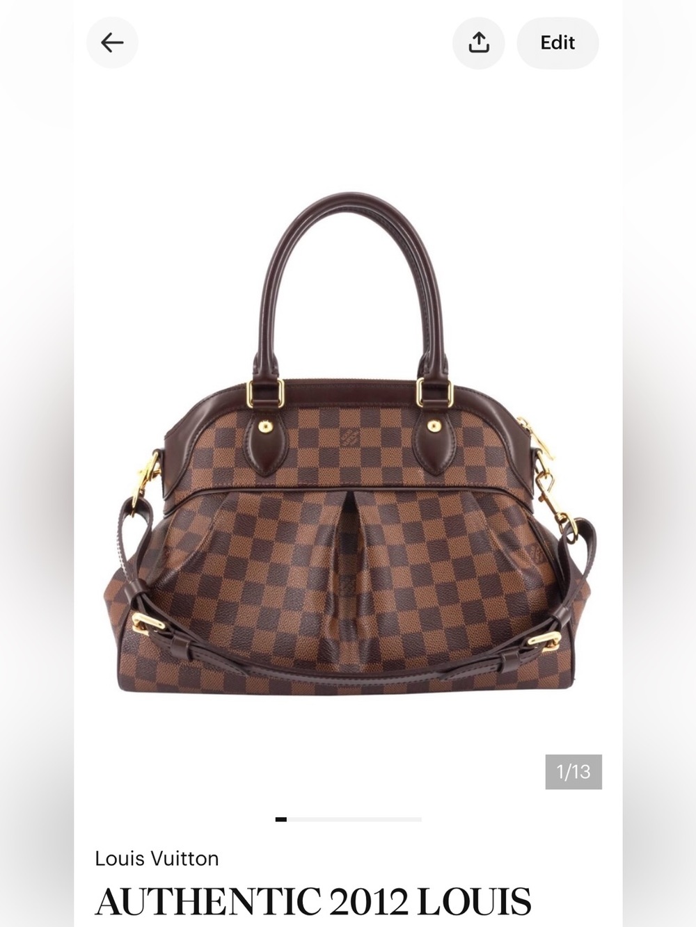 AUTHENTIC 2012 LOUIS VUITTON EBENE TREVI PM BROWN DAMIER MONO BAG w 2 WAY STRAP